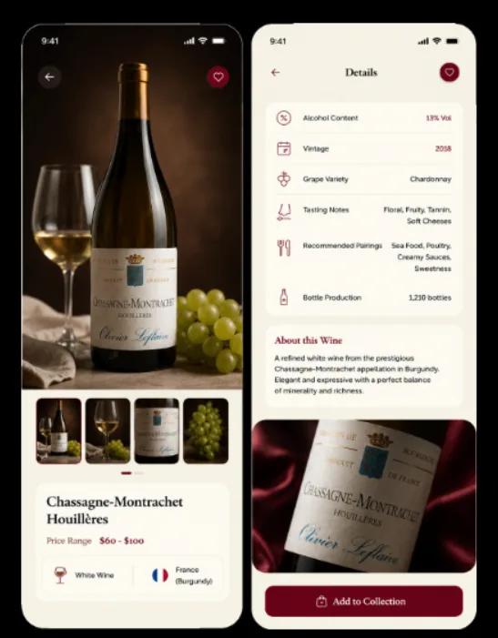 Enoteca World mobile application screens